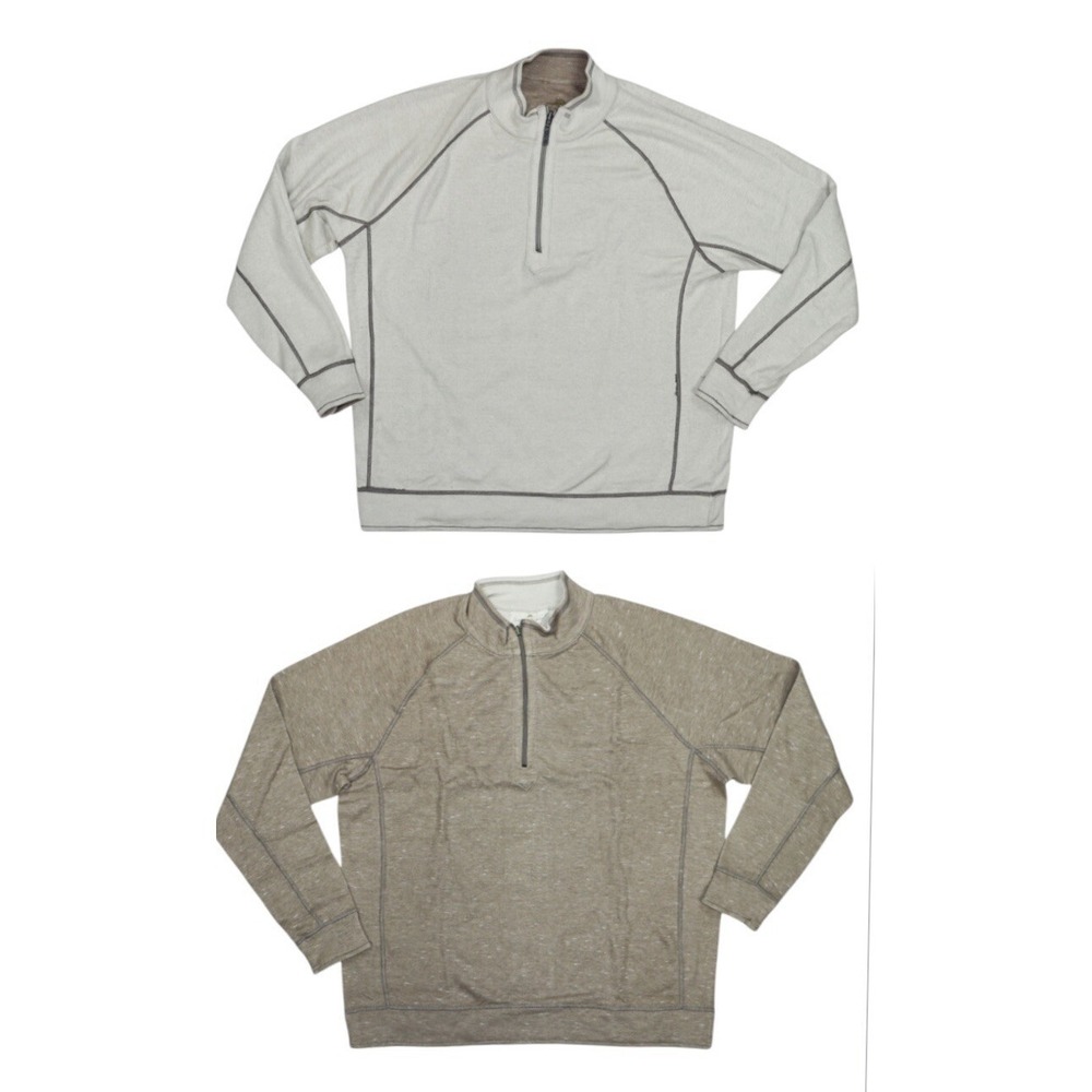 Tommy Bahama Reversible 1/4 Zip Men's Pullover Cream/Tan XL New
